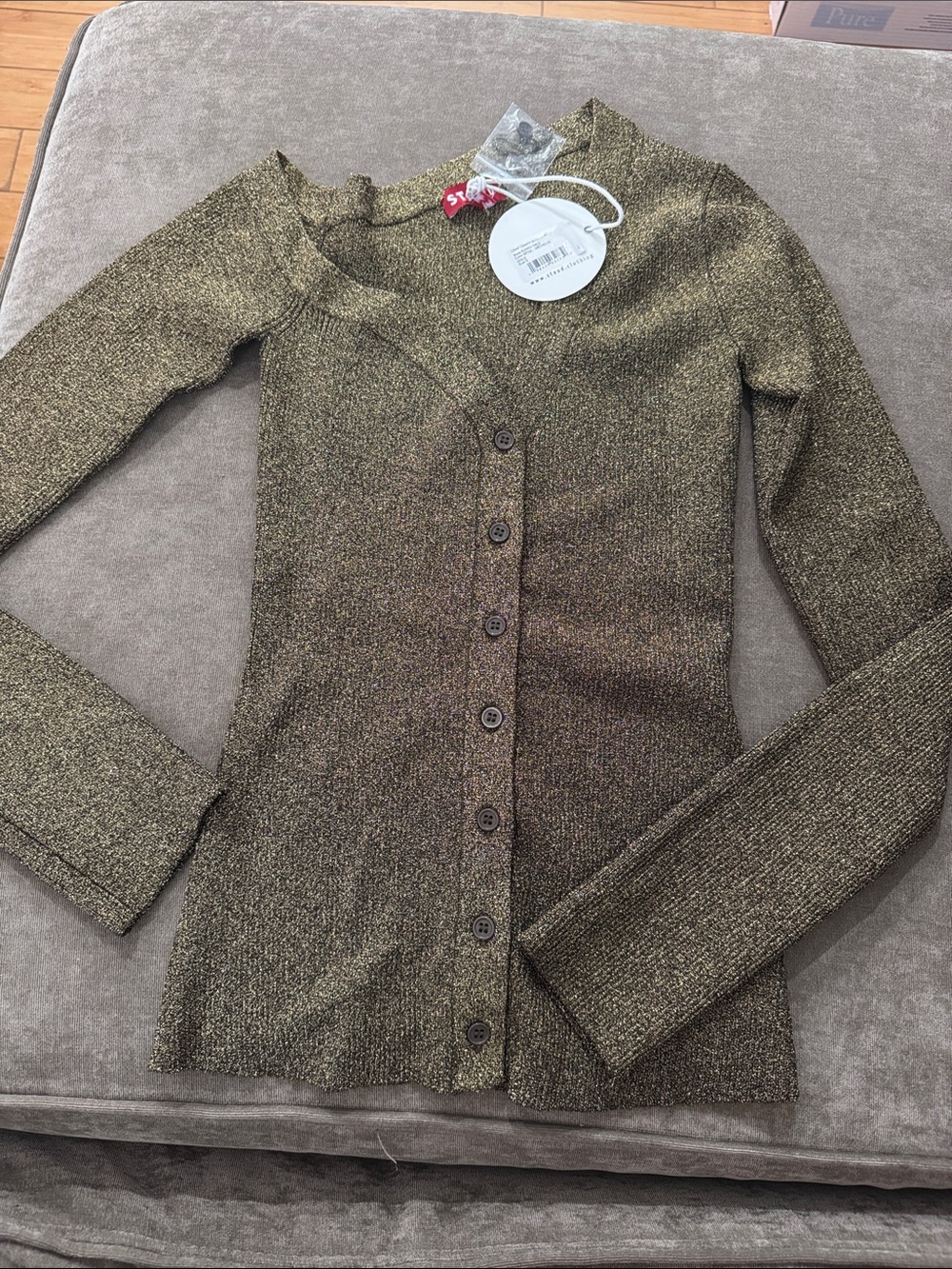 Craft Metallic gold black Button-Front Cardigan